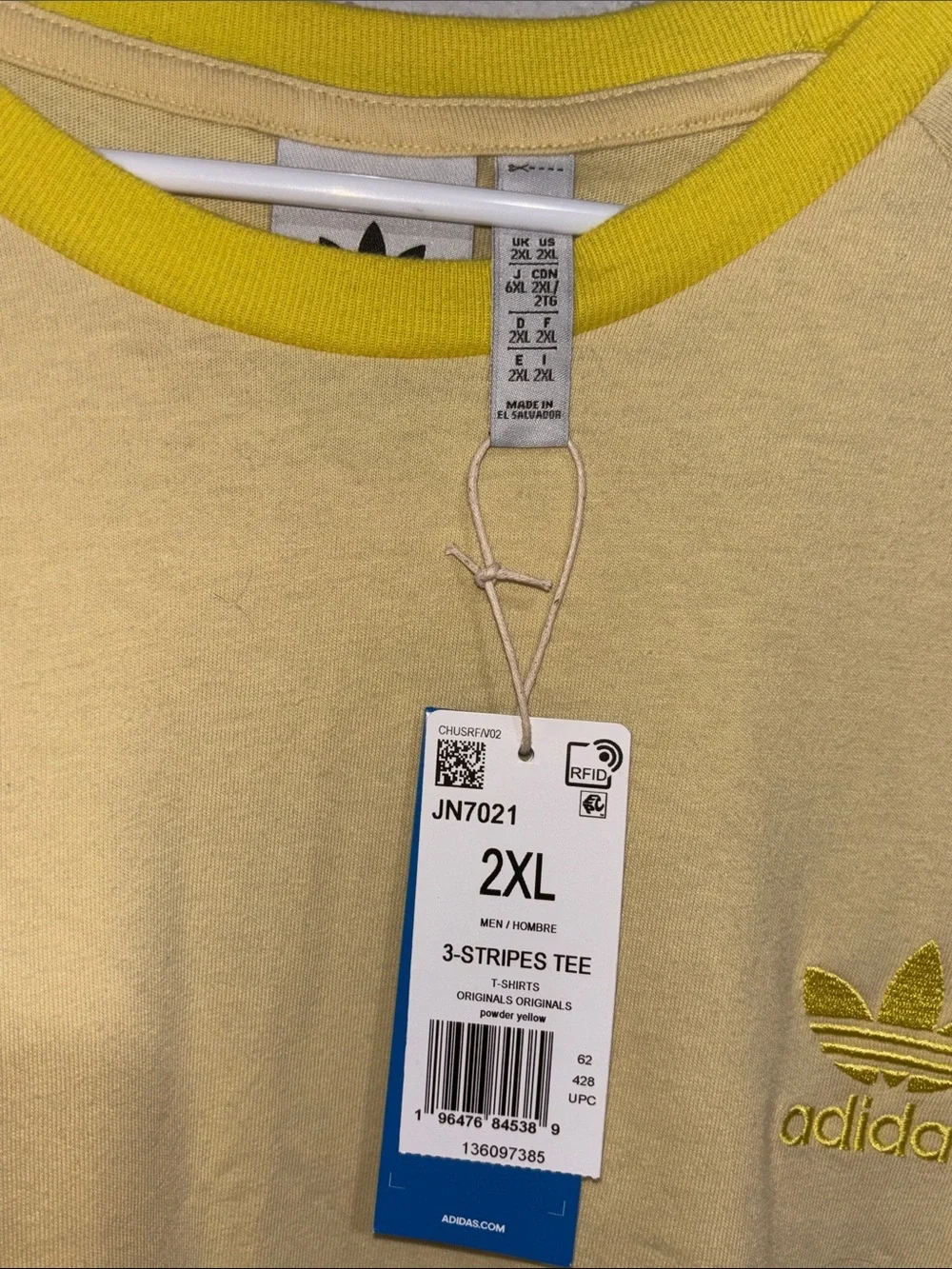 adidas Pale Yellow Tee with Bright Yellow Trim